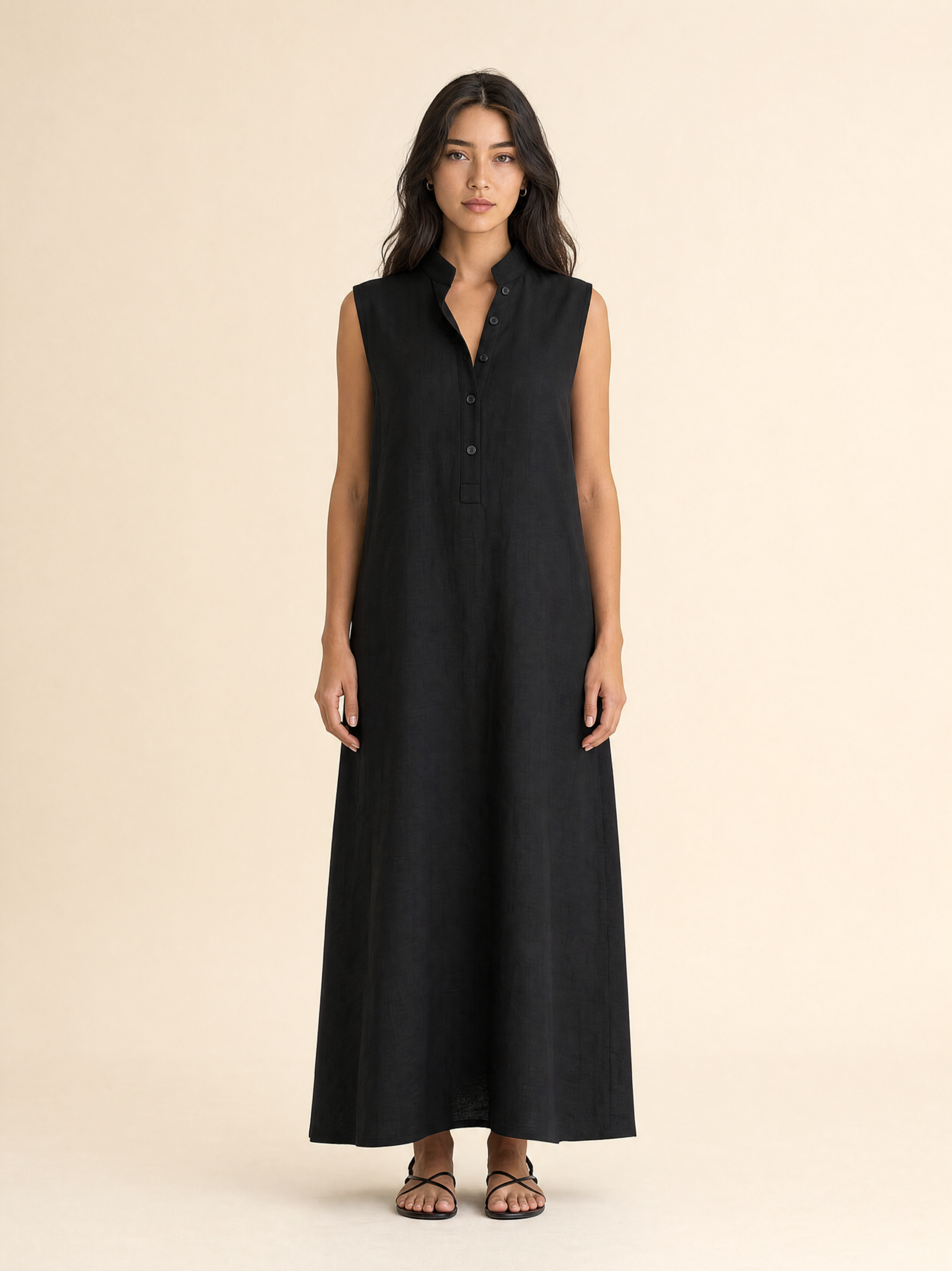 Elegant Sleeveless Linen Maxi Dress