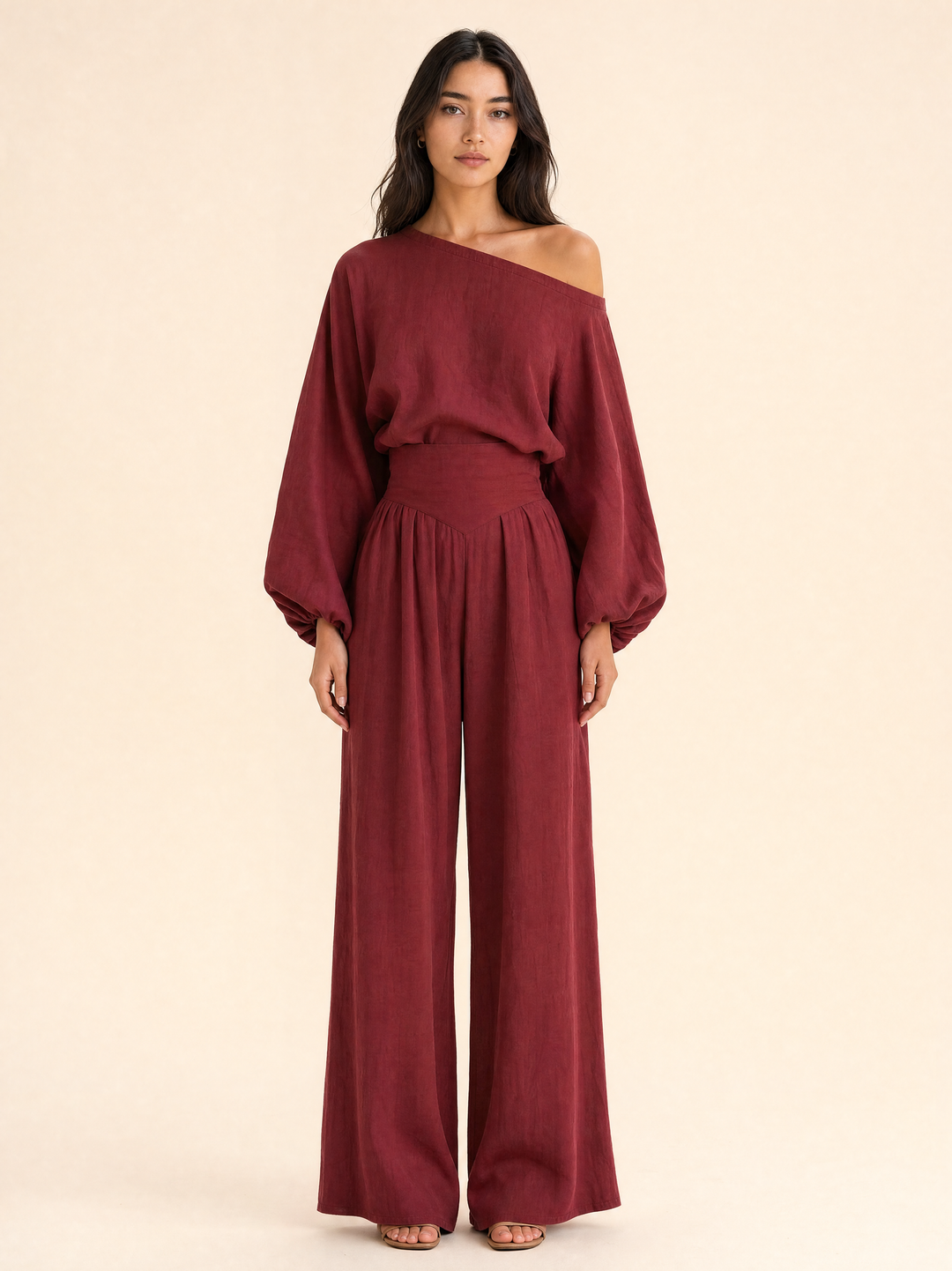 Asymmetrical One-Shoulder Trouser Set