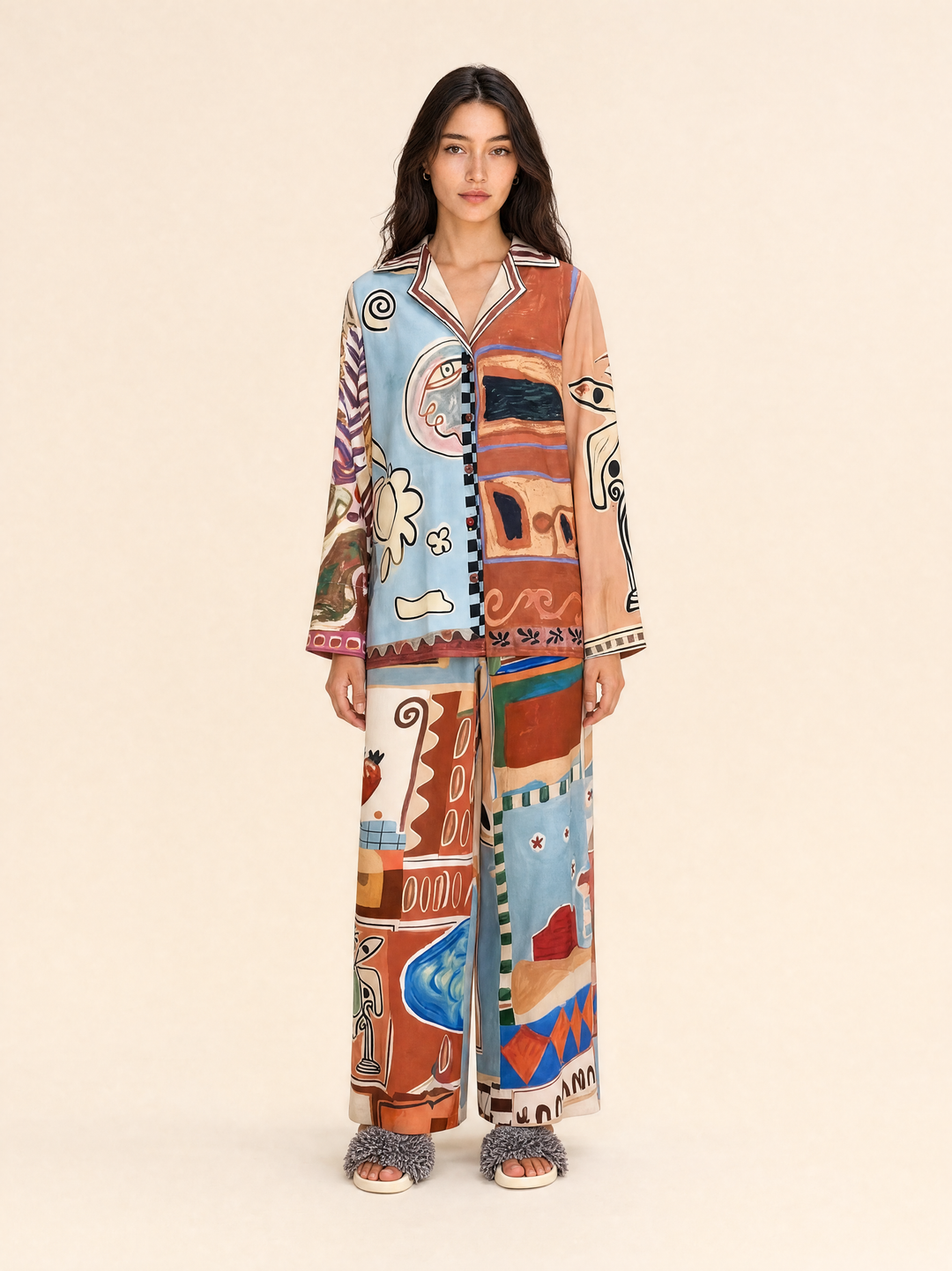Abstract Print Tailored Trouser Set
