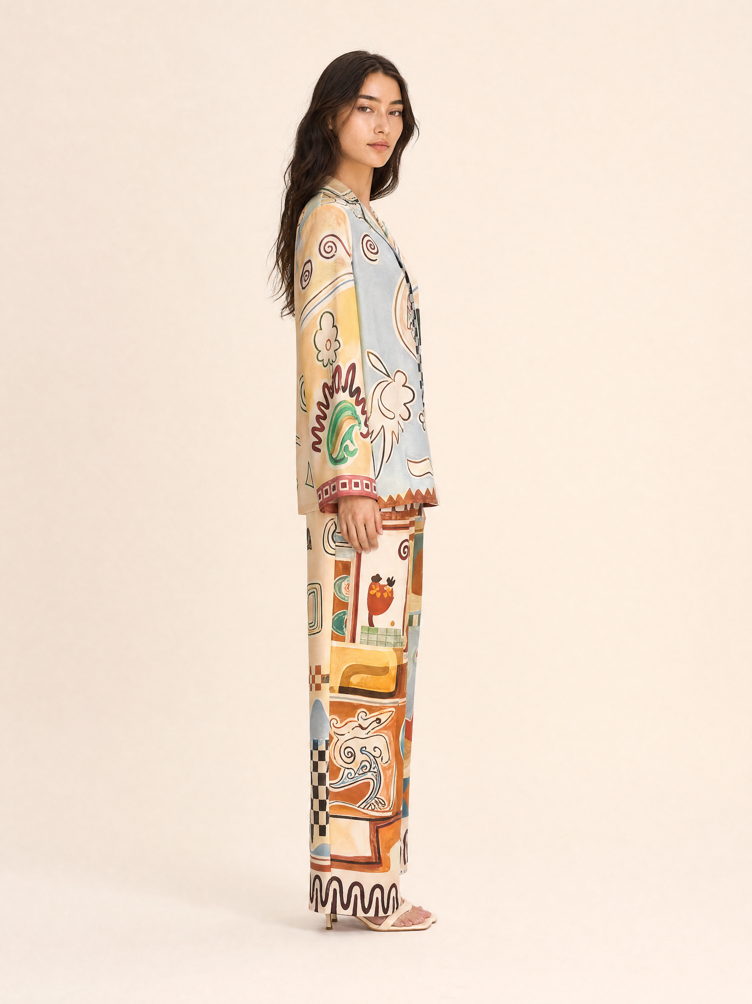 Abstract Print Tailored Trouser Set