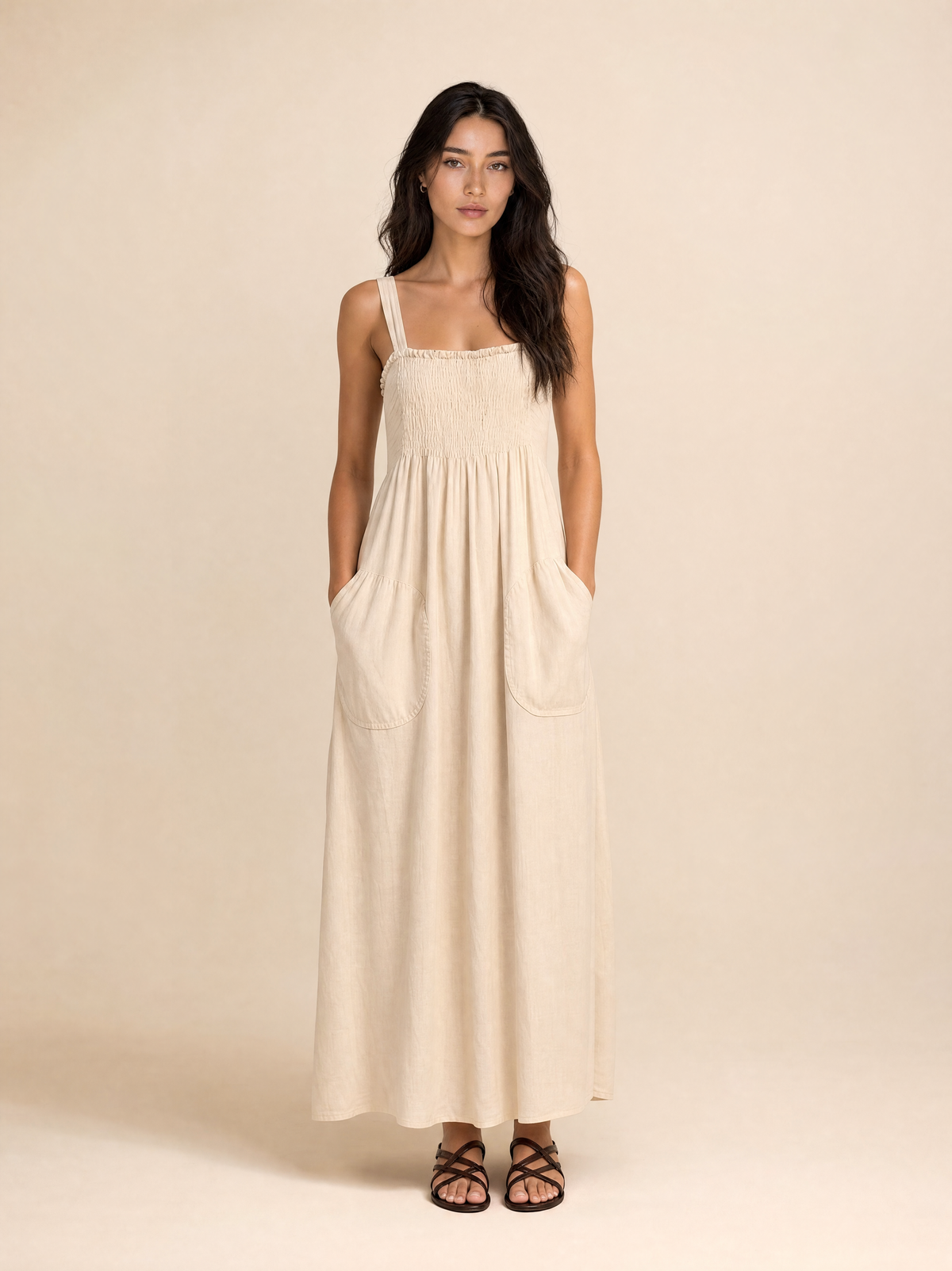 Shirred Pocket Maxi Dress