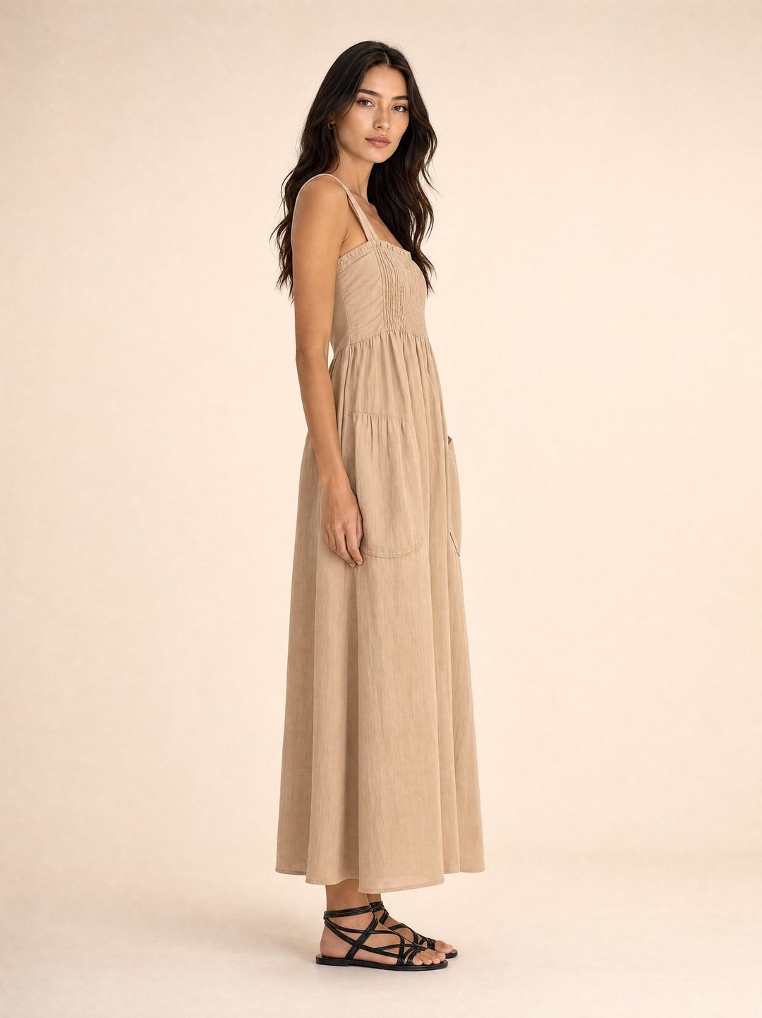Shirred Pocket Maxi Dress