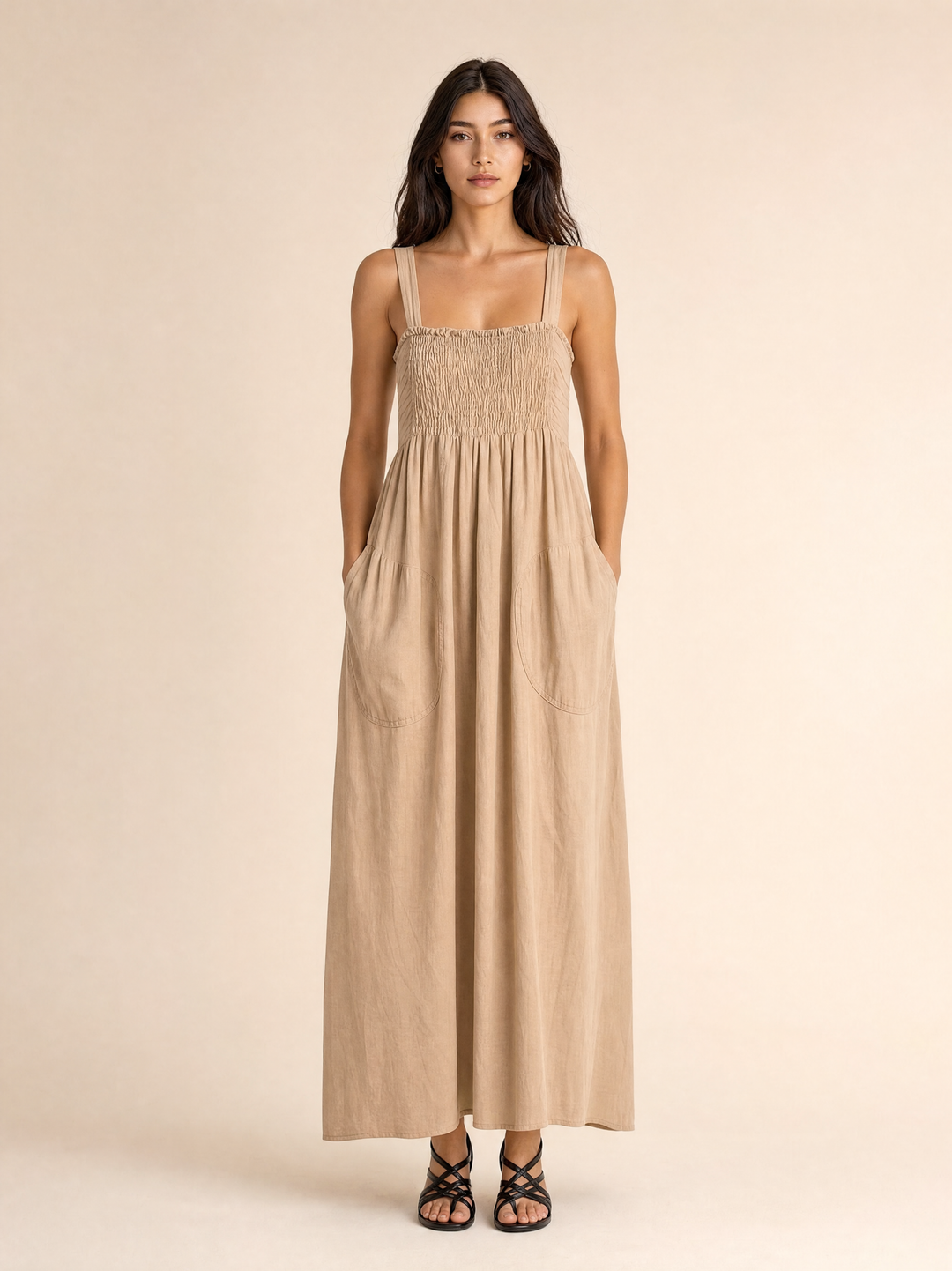 Shirred Pocket Maxi Dress