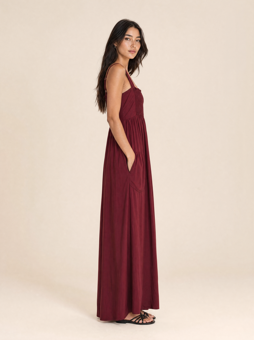 Shirred Pocket Maxi Dress