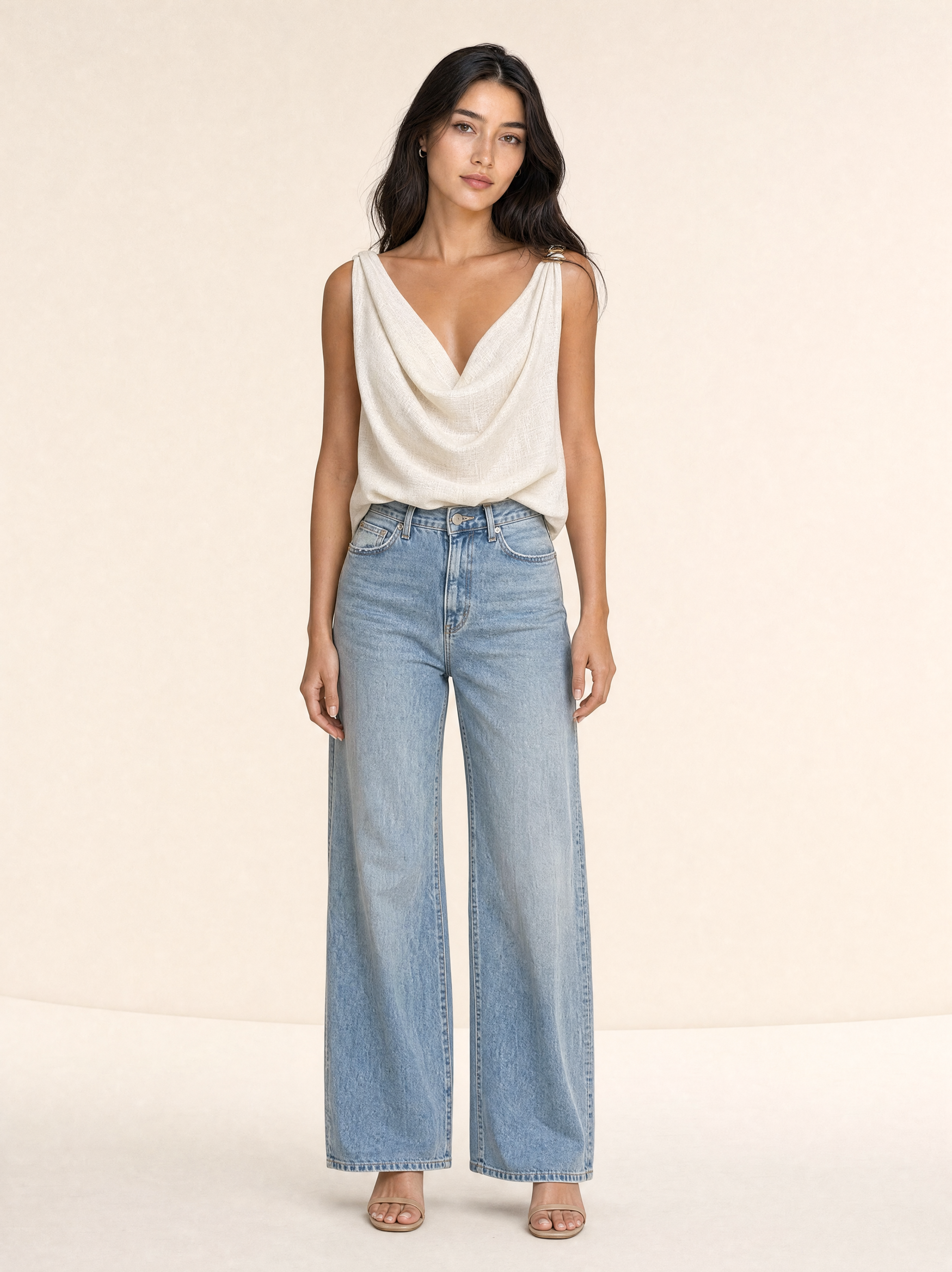 Relaxed Draped Cowl Neck Blouse