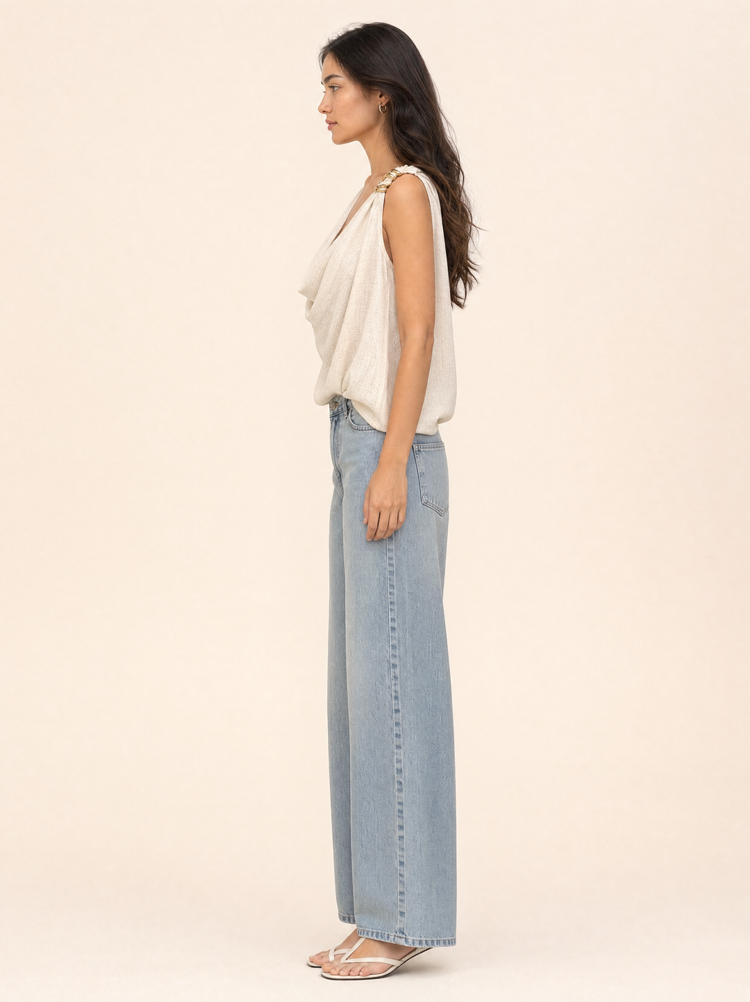 Relaxed Draped Cowl Neck Blouse
