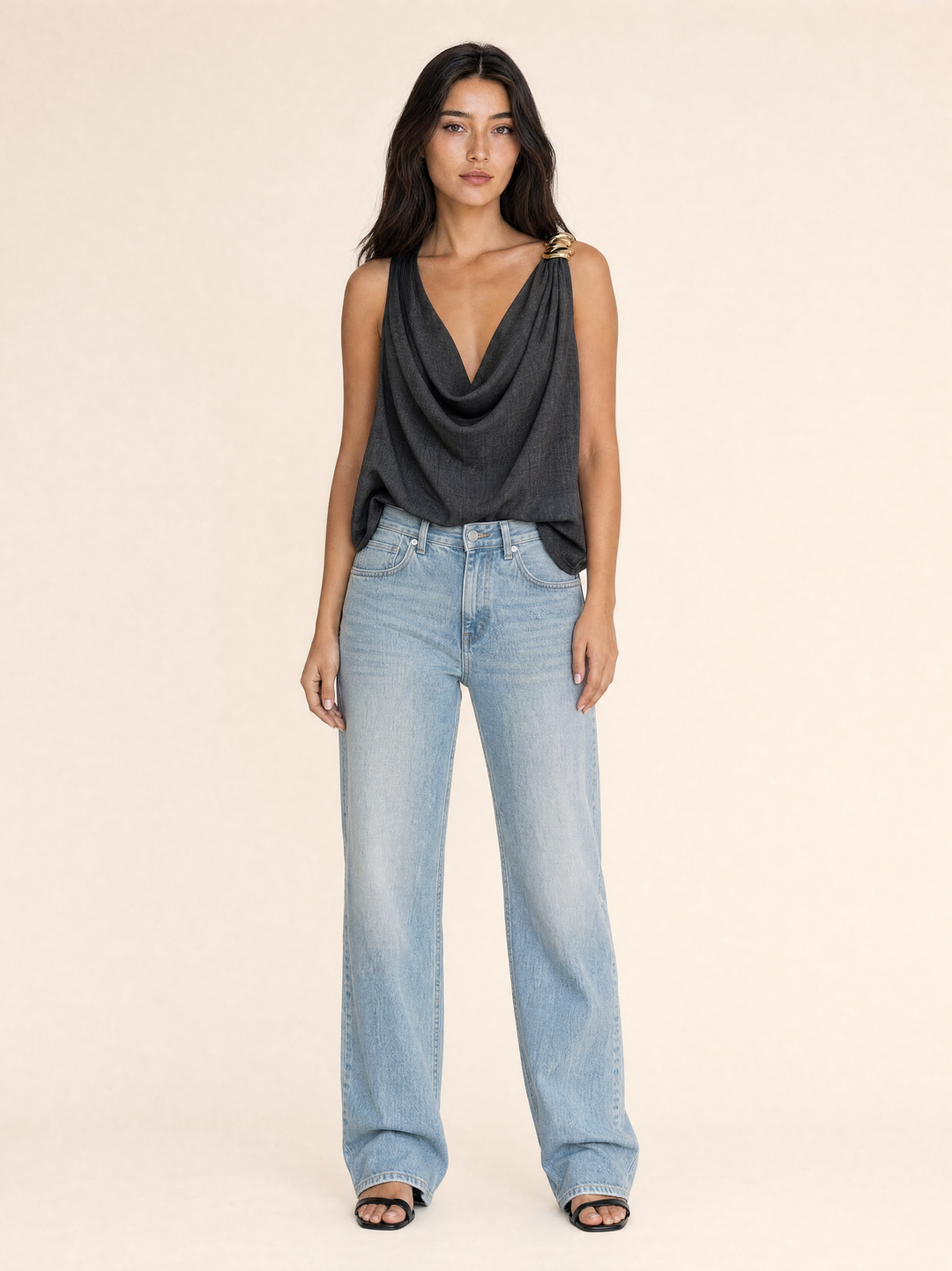 Relaxed Draped Cowl Neck Blouse