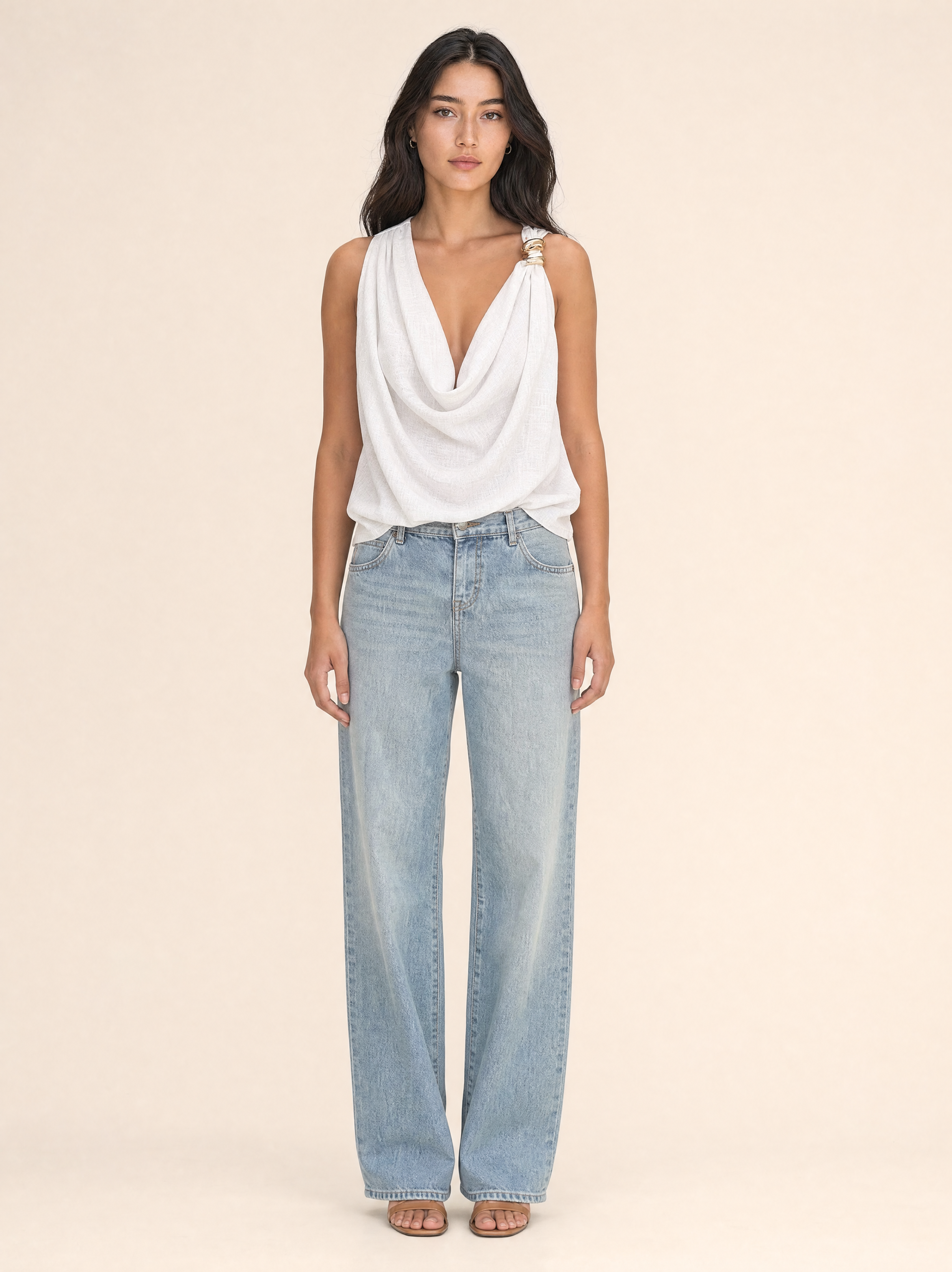 Relaxed Draped Cowl Neck Blouse