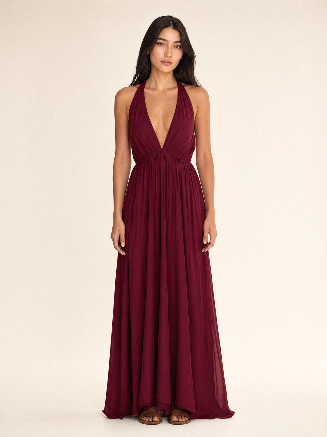 Flowing Deep V Neck Maxi Dress