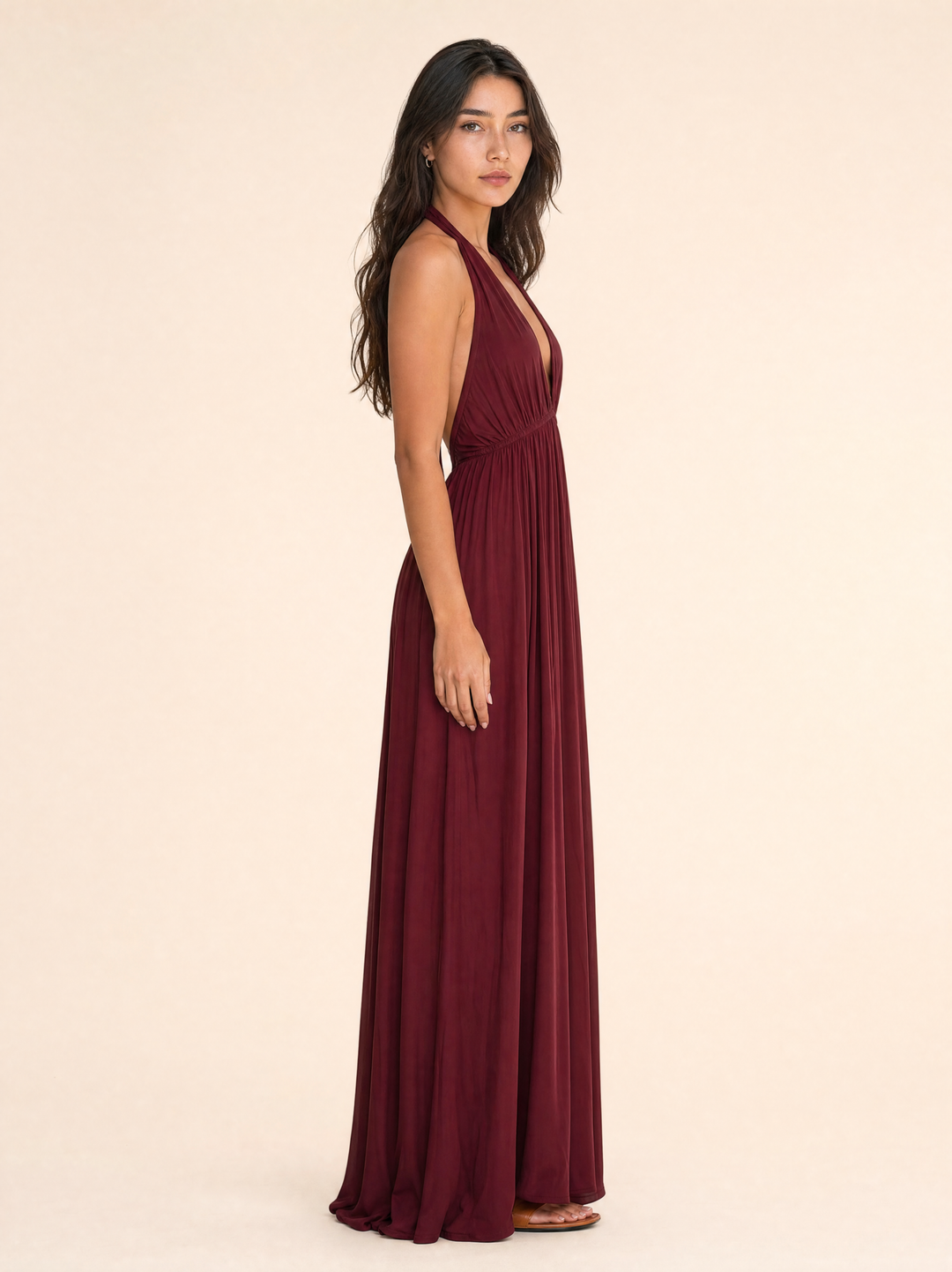 Flowing Deep V Neck Maxi Dress