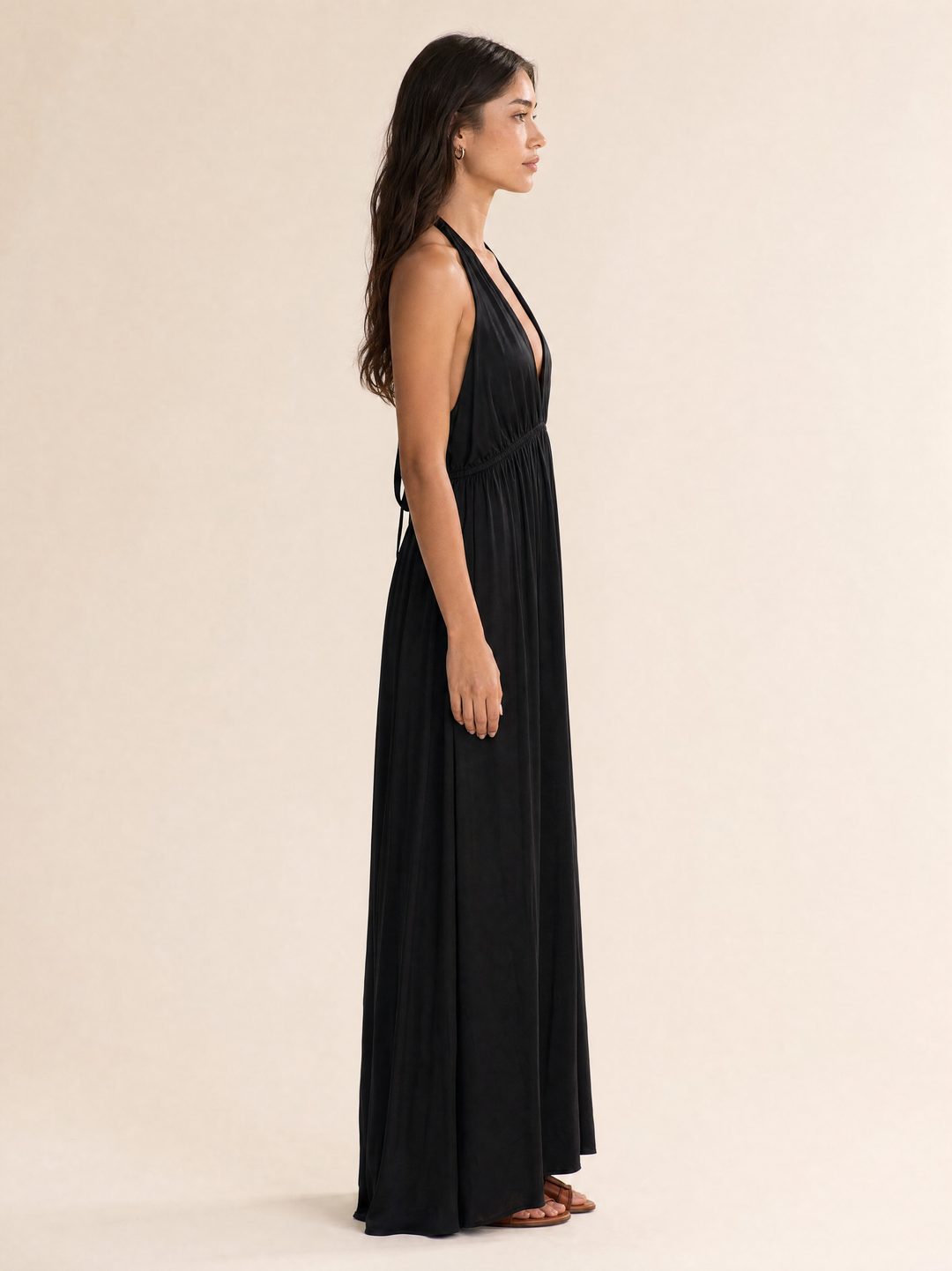 Flowing Deep V Neck Maxi Dress
