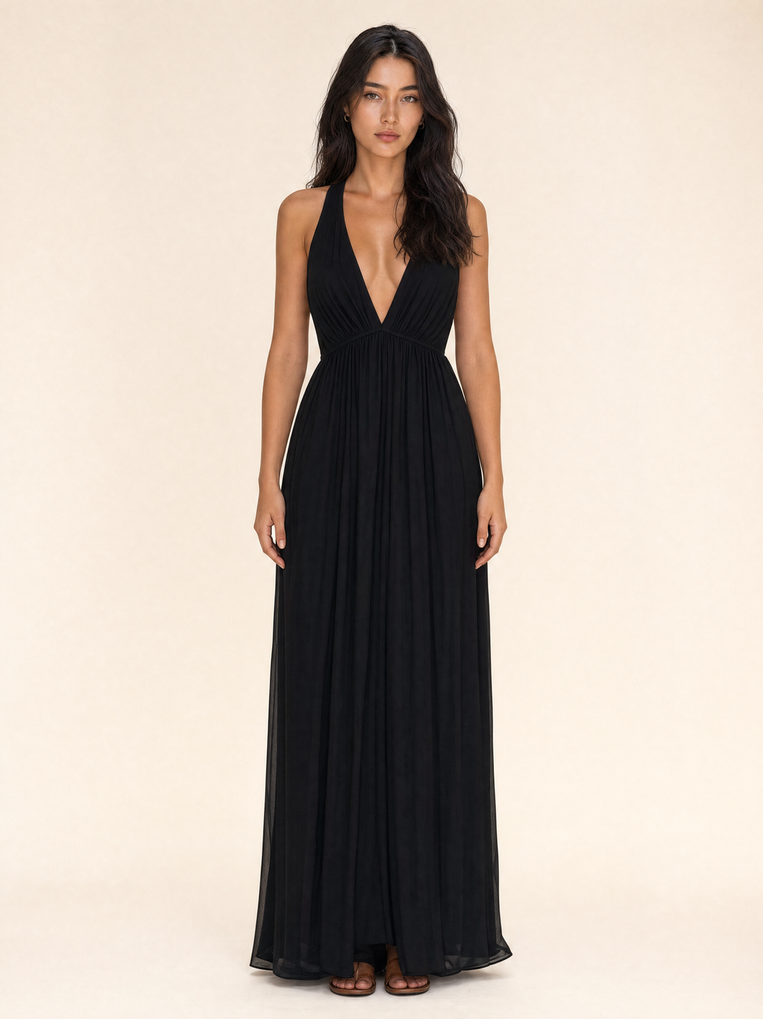 Flowing Deep V Neck Maxi Dress