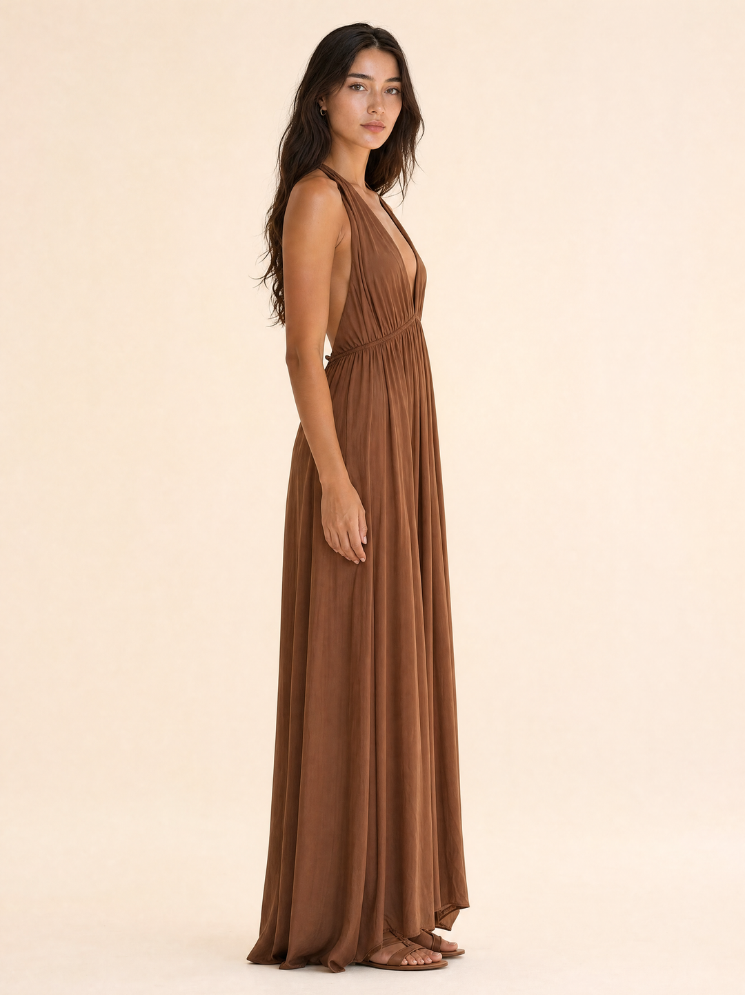 Flowing Deep V Neck Maxi Dress