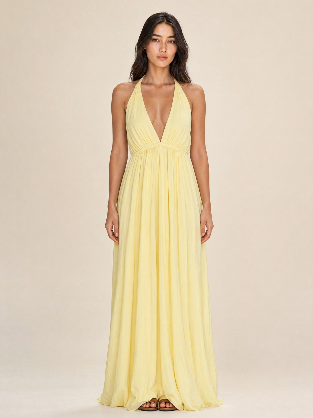 Flowing Deep V Neck Maxi Dress