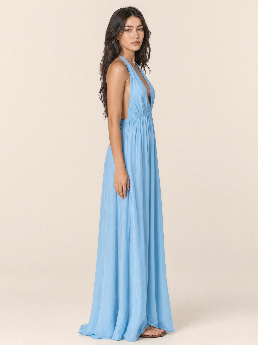 Flowing Deep V Neck Maxi Dress