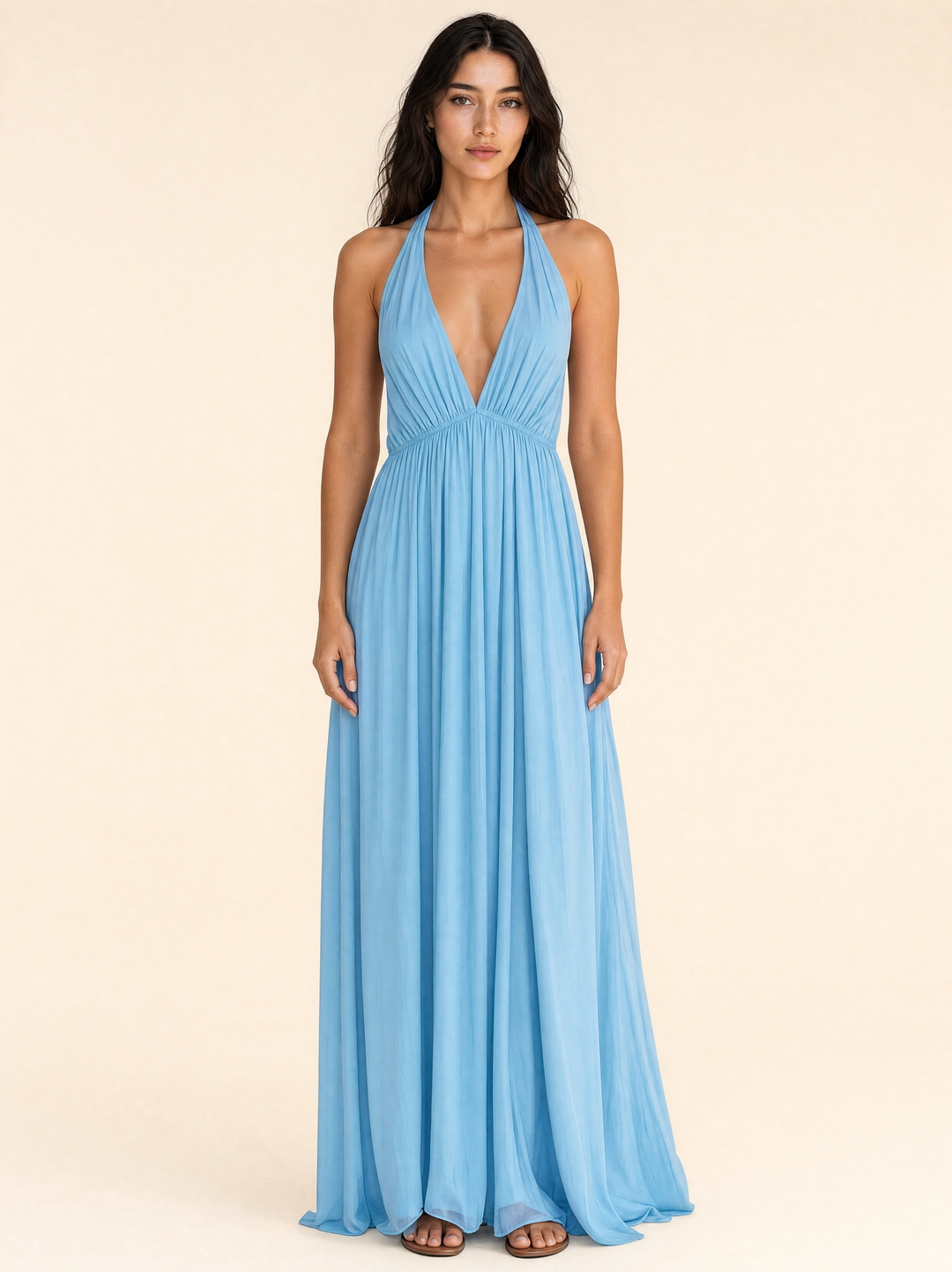 Flowing Deep V Neck Maxi Dress
