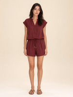 Load image into Gallery viewer, V Neck Linen Drawstring Shorts Set
