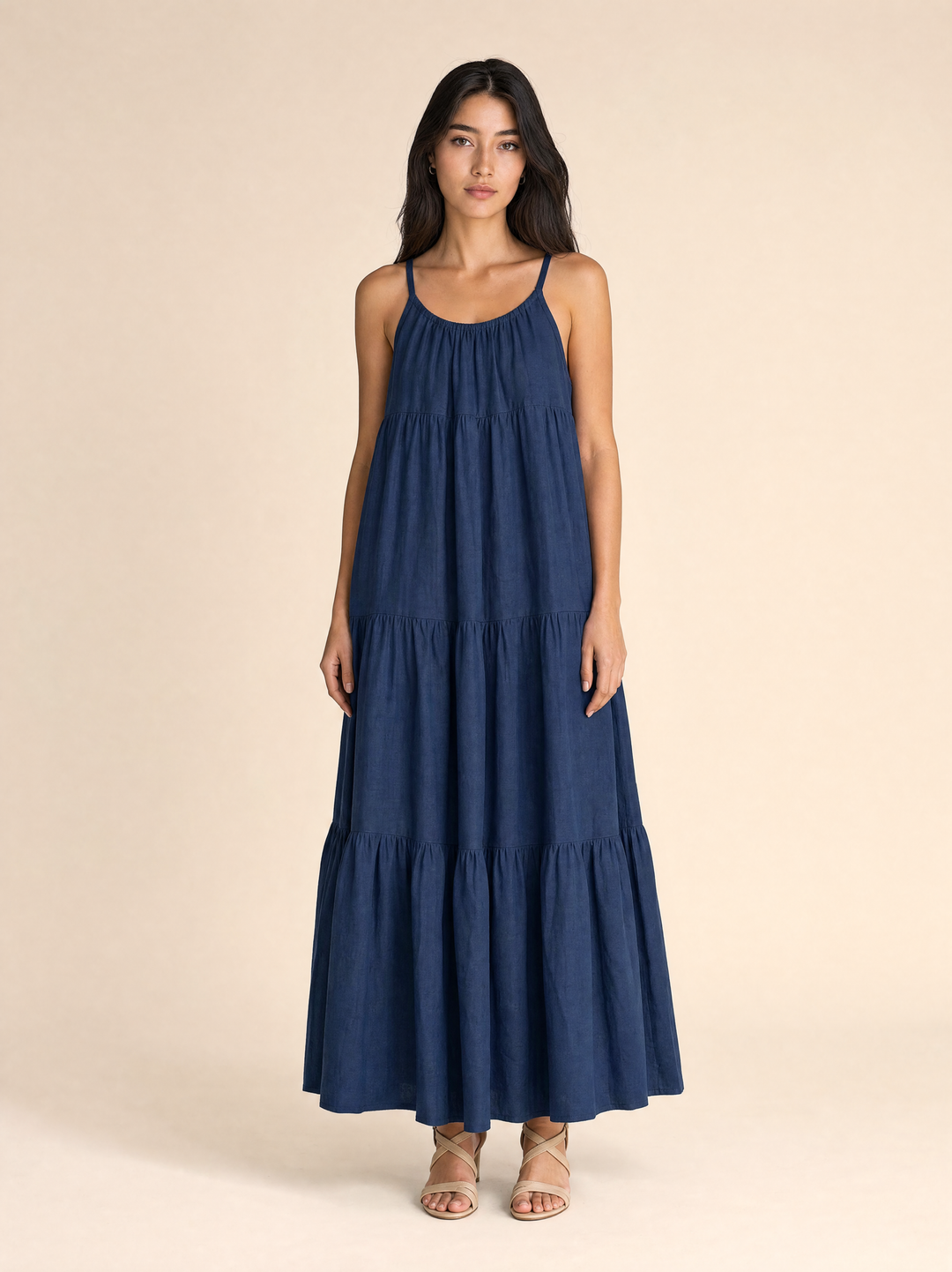 Adjustable Tiered Linen Maxi Dress