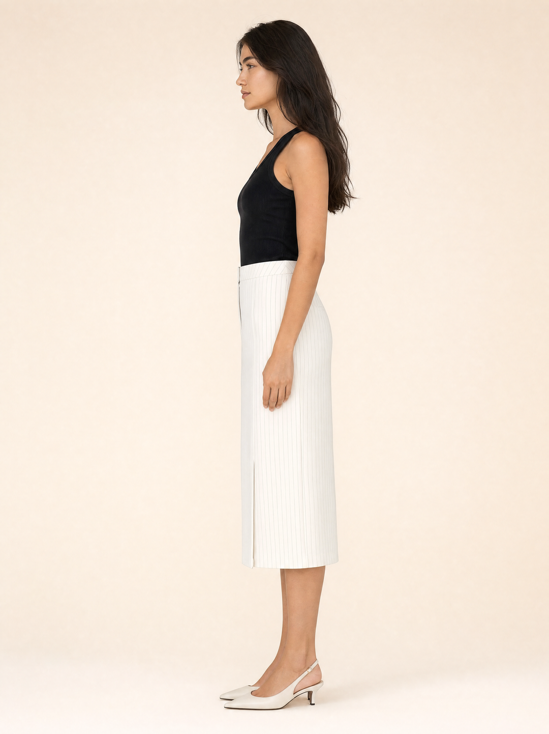 Vintage Pinstripe Pencil Midi Skirt