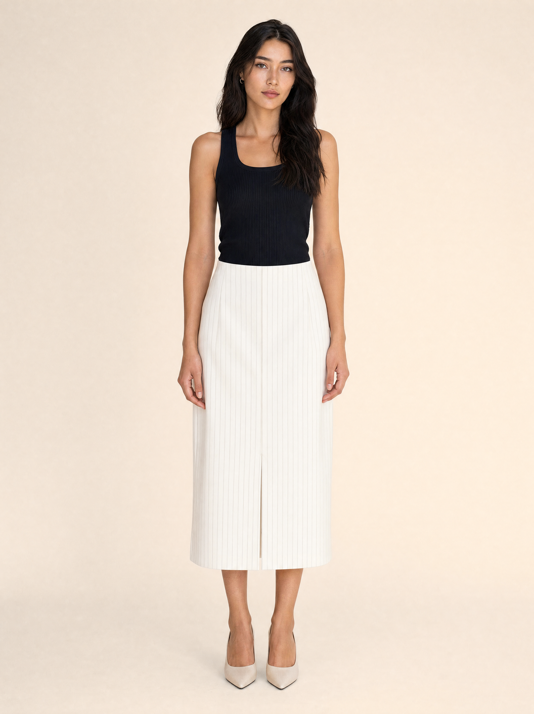 Vintage Pinstripe Pencil Midi Skirt