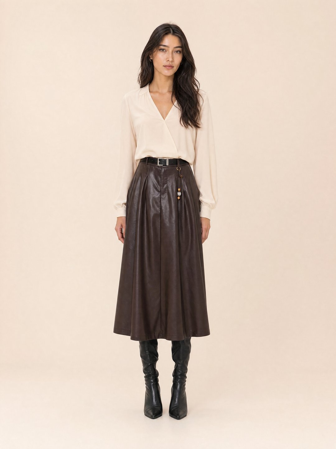 Retro Leather Midi Skirt