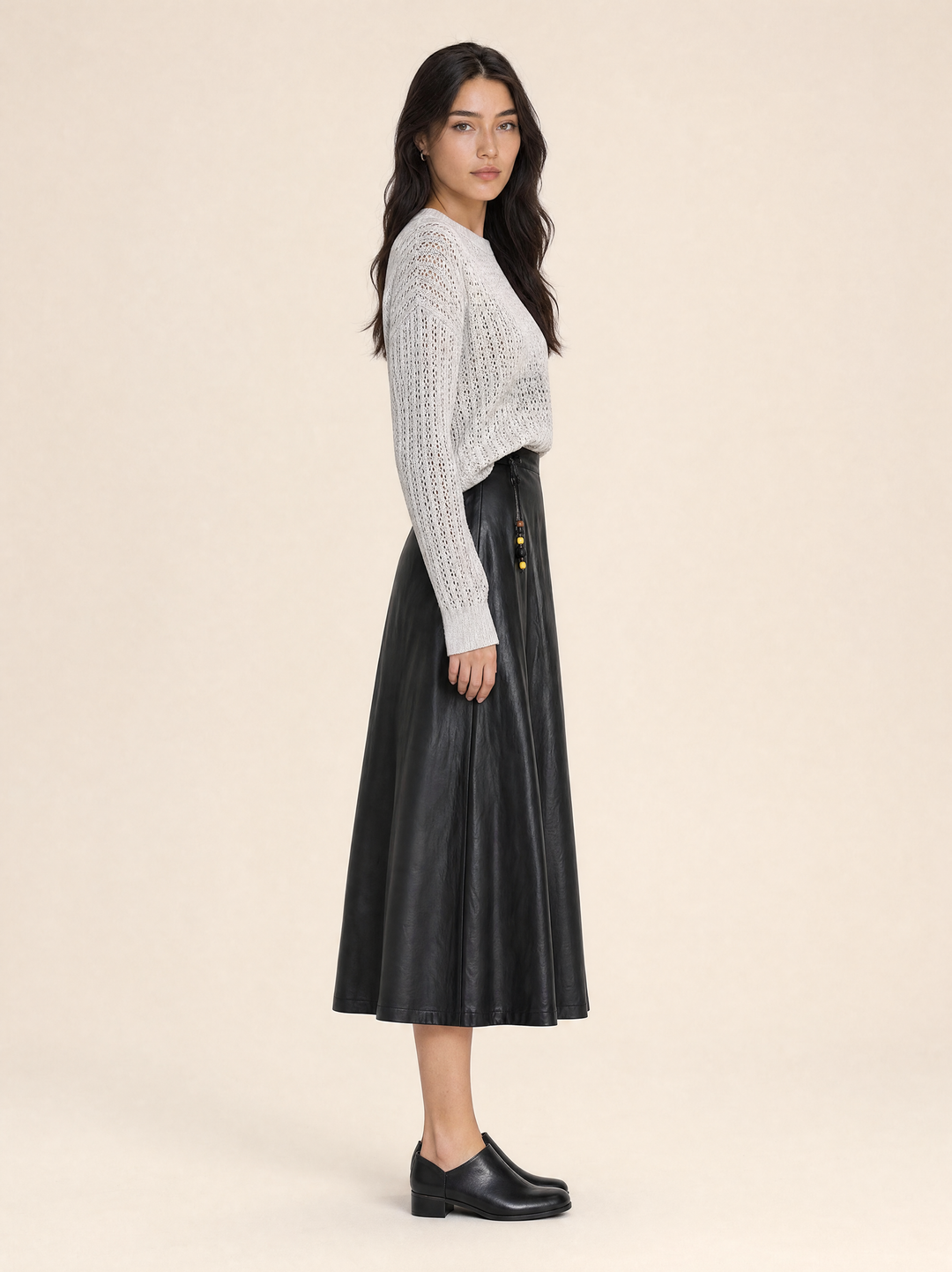 Retro Leather Midi Skirt