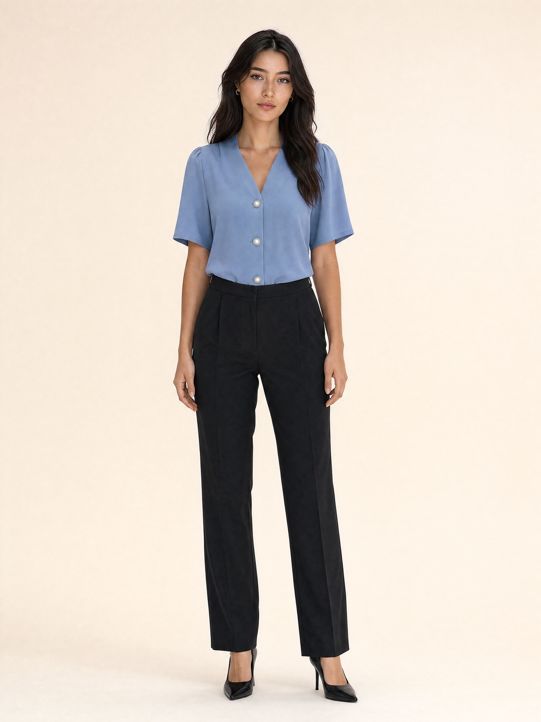 V-Neck Casual Button Short-Sleeve Shirt