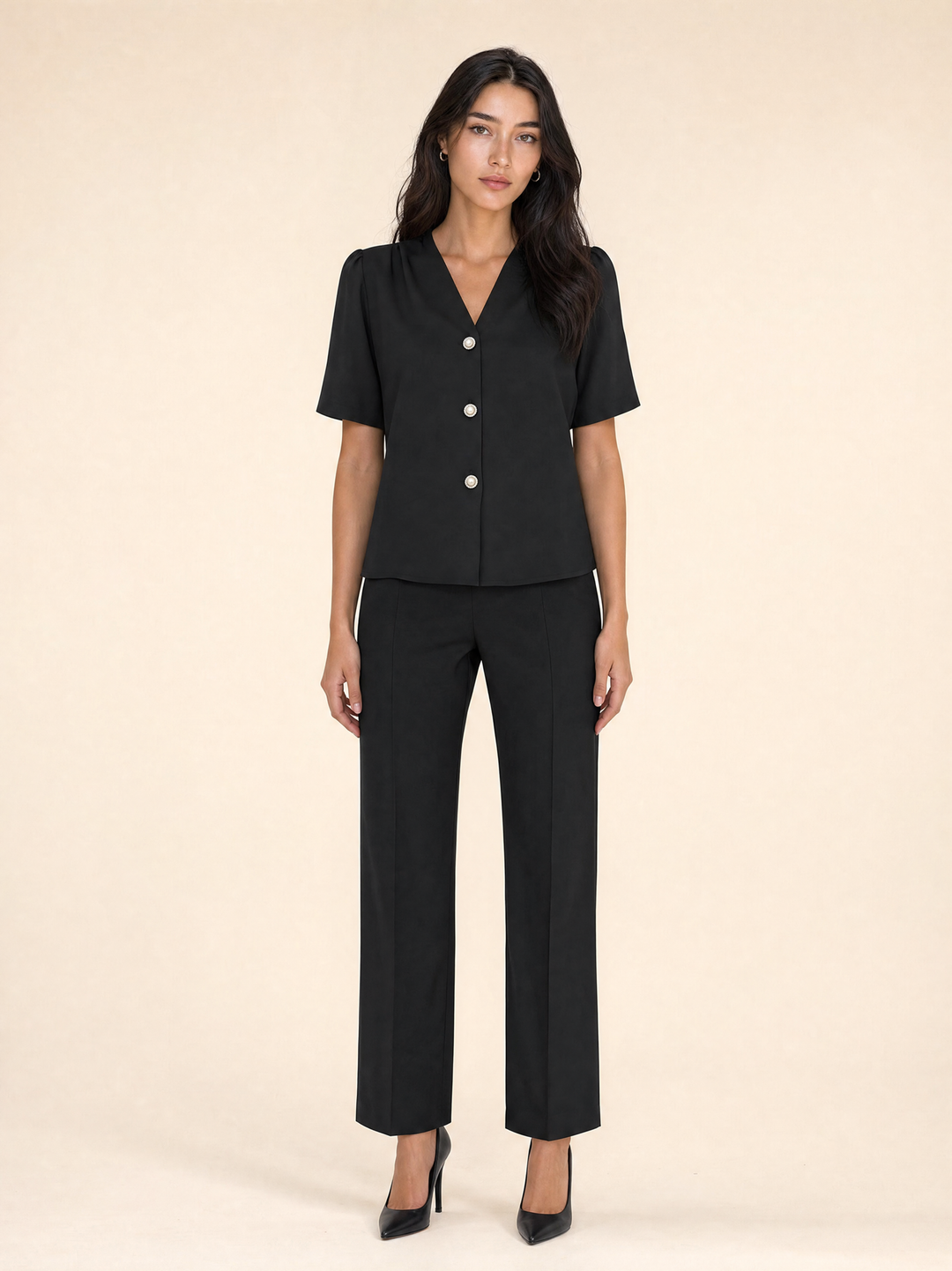 V-Neck Casual Button Short-Sleeve Shirt