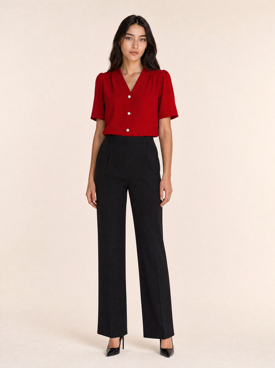 V-Neck Casual Button Short-Sleeve Shirt