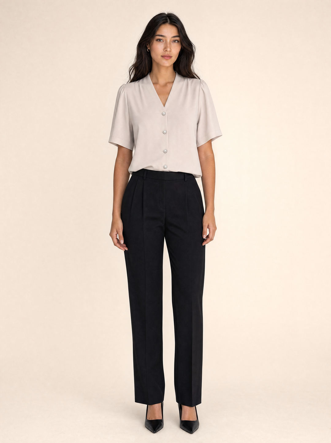 V-Neck Casual Button Short-Sleeve Shirt