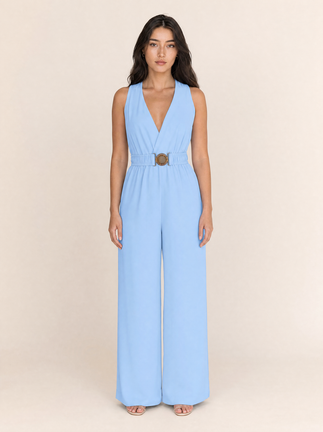 Elegant High Waist V-neck Sleeveless Jumpsuit