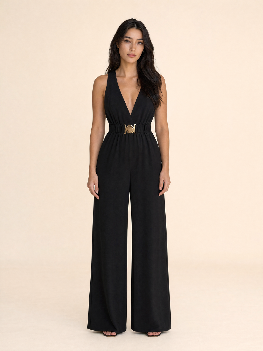 Elegant High Waist V-neck Sleeveless Jumpsuit