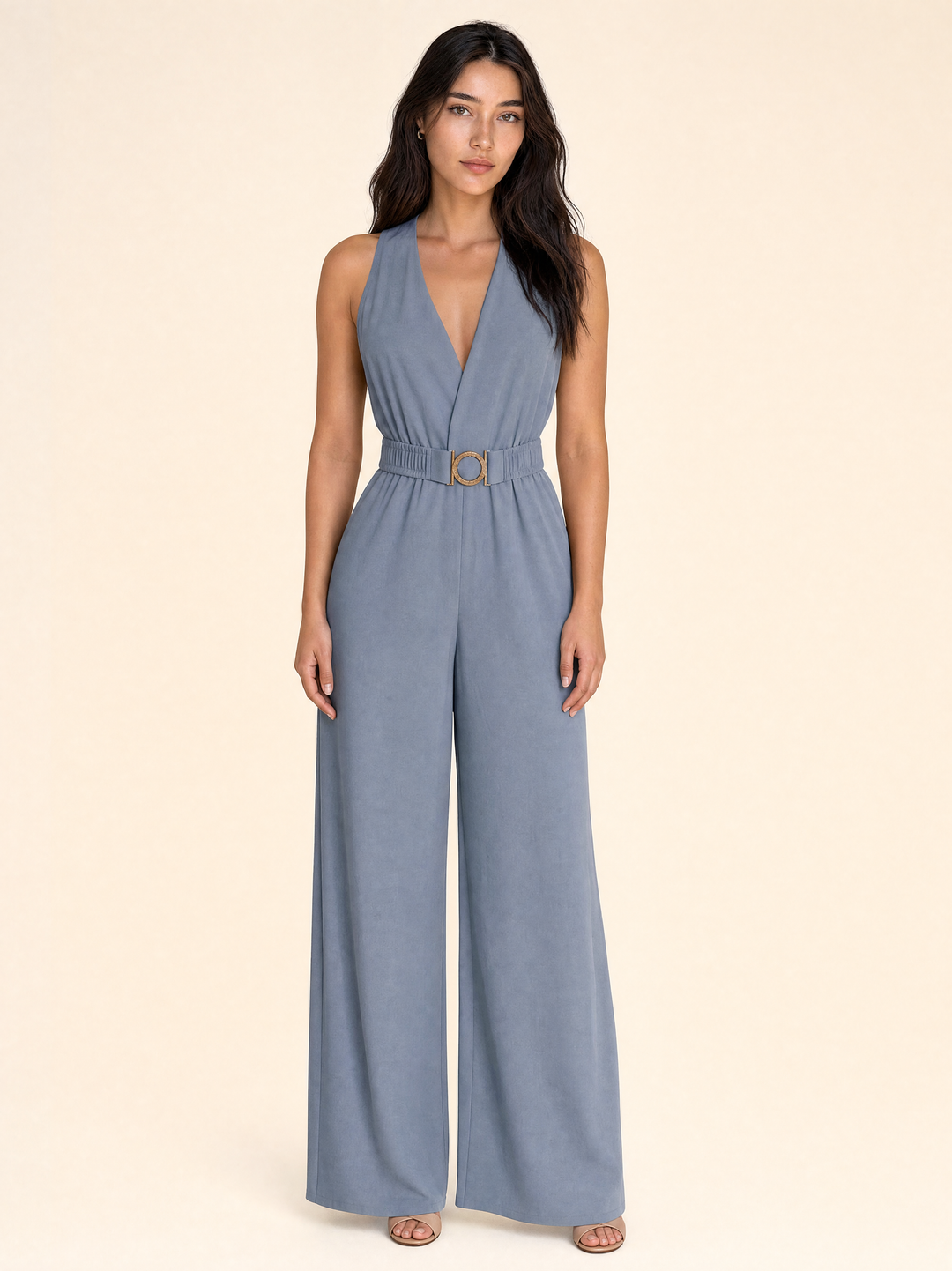 Elegant High Waist V-neck Sleeveless Jumpsuit