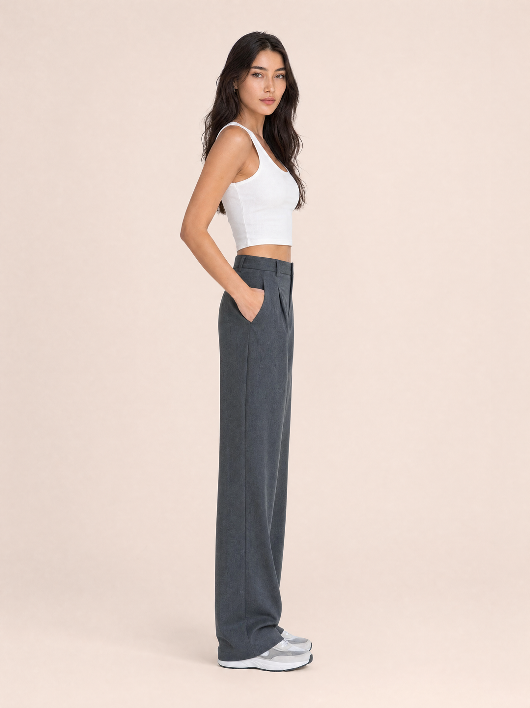 Casual High-Waisted Straight-Leg Trousers