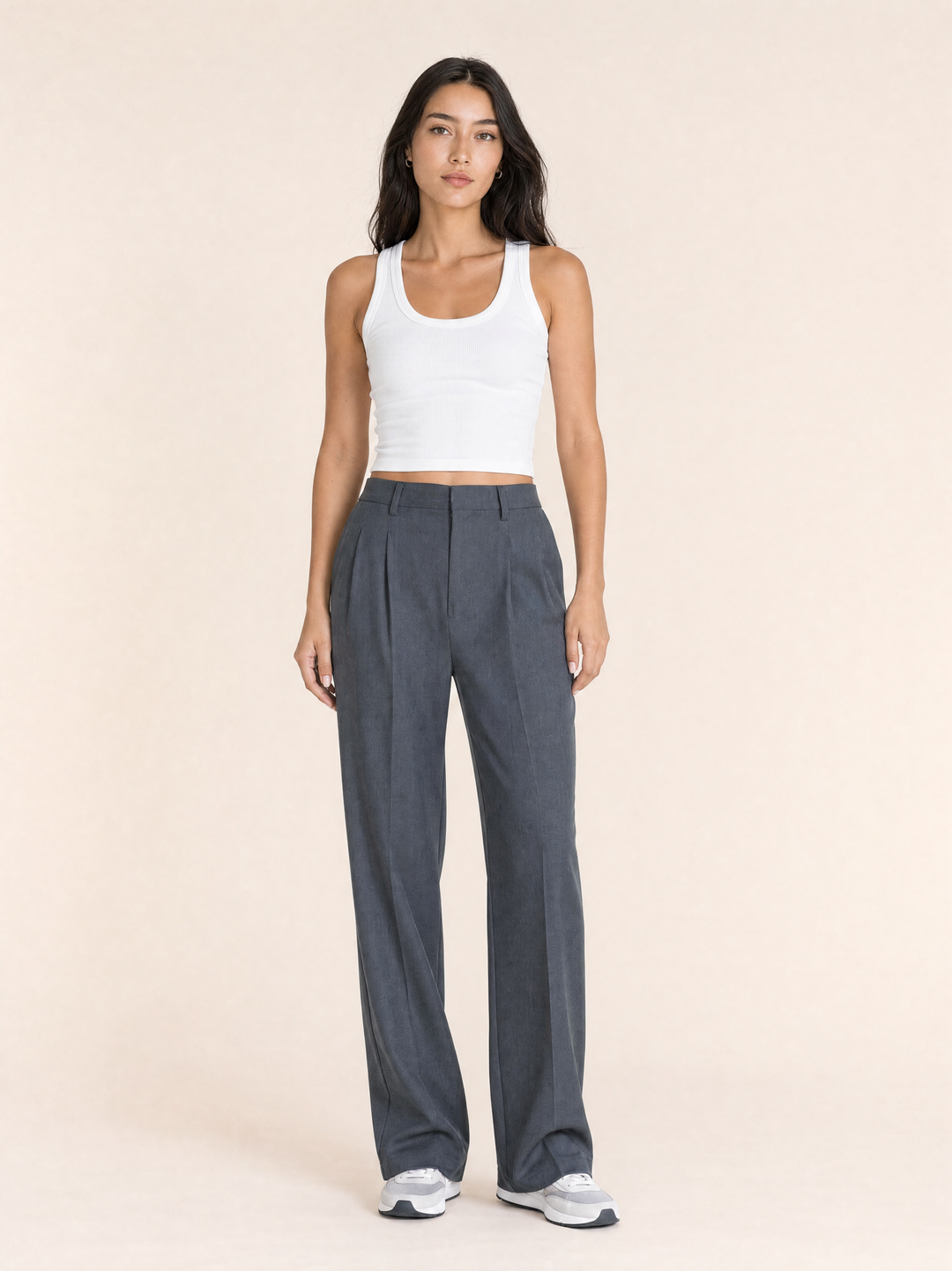 Casual High-Waisted Straight-Leg Trousers