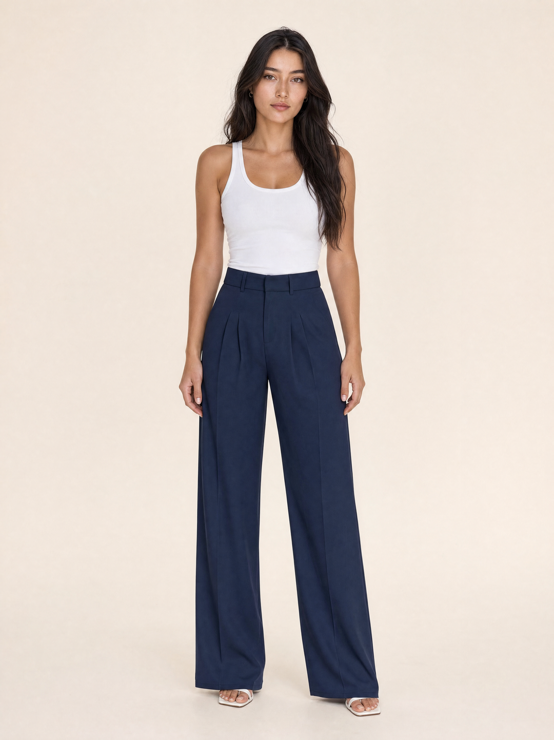 Casual High-Waisted Straight-Leg Trousers