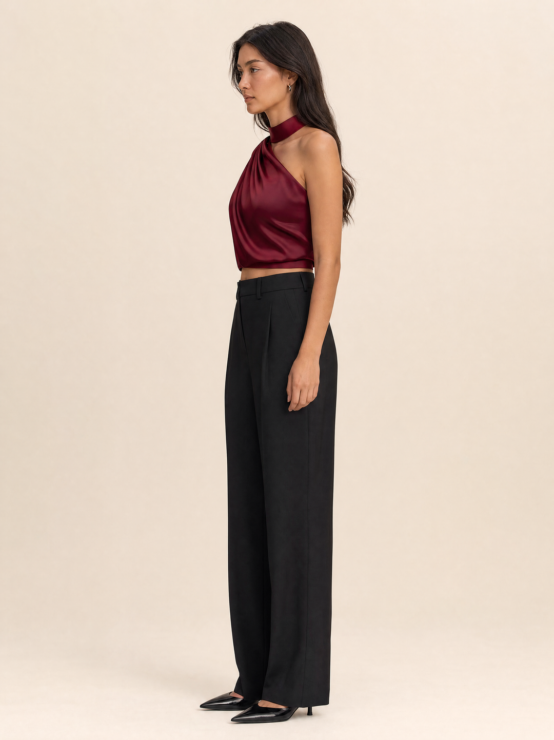 Sophisticated Halter One Shoulder Ruched Crop Top