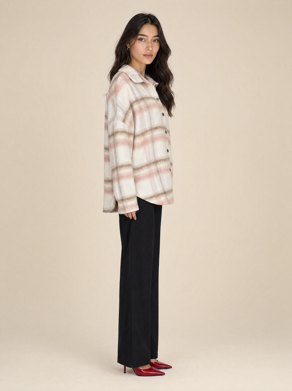 Woolen plaid cardigan top