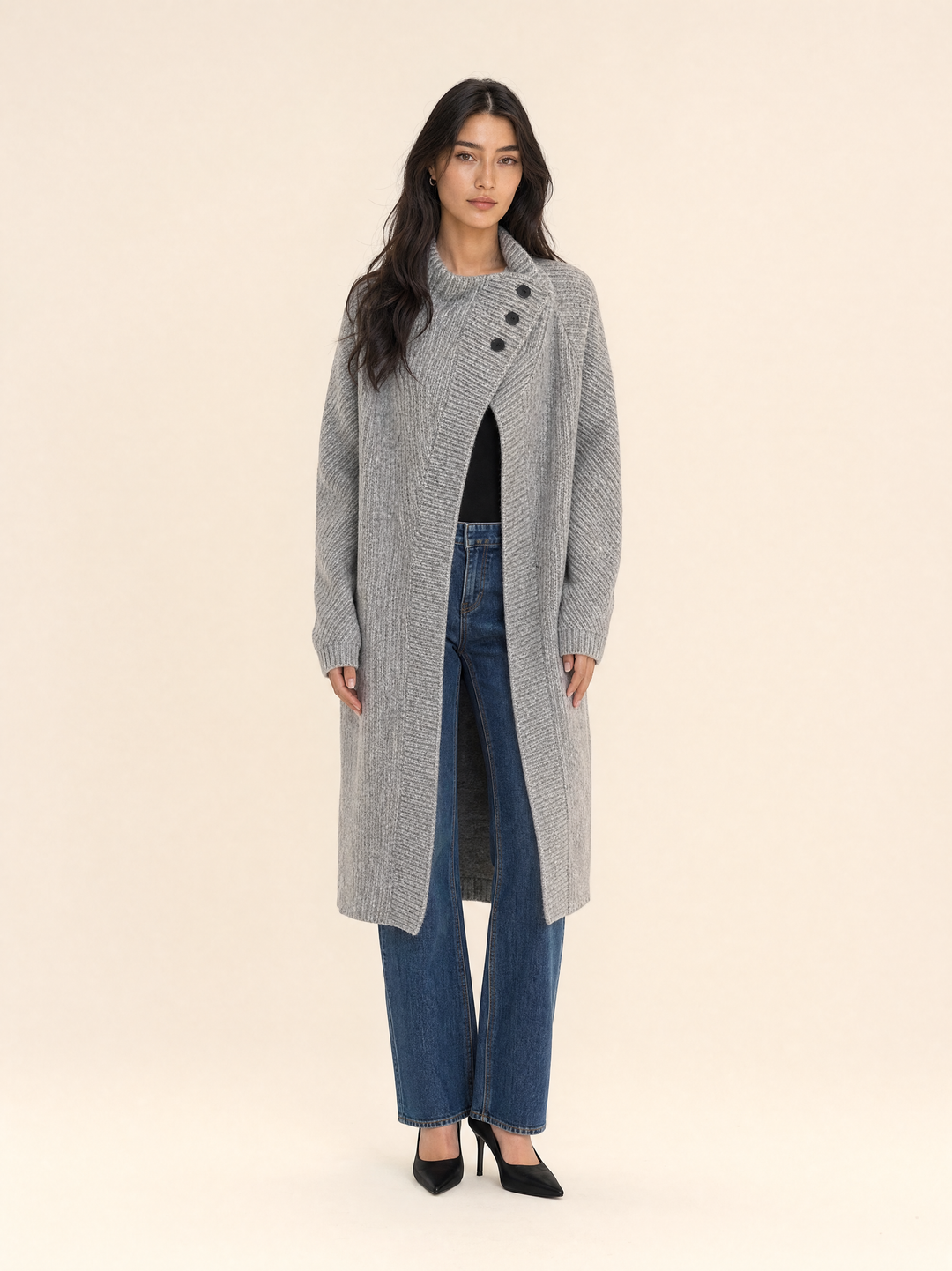 Button-Front Knit  Long Cardigan