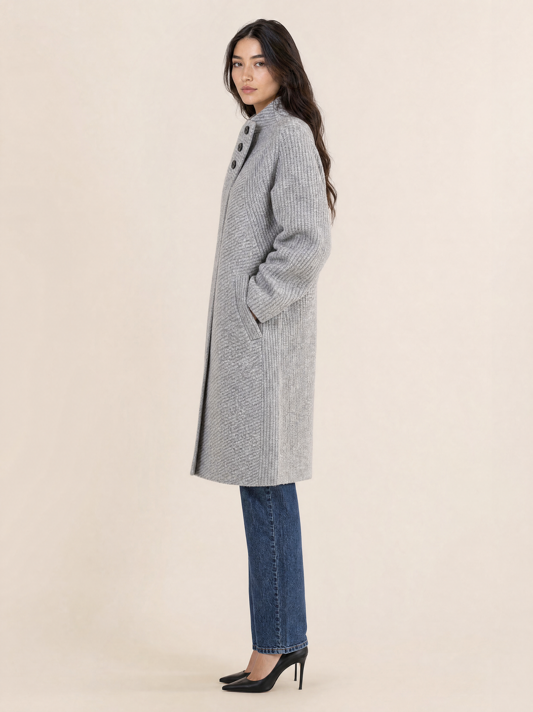 Button-Front Knit  Long Cardigan