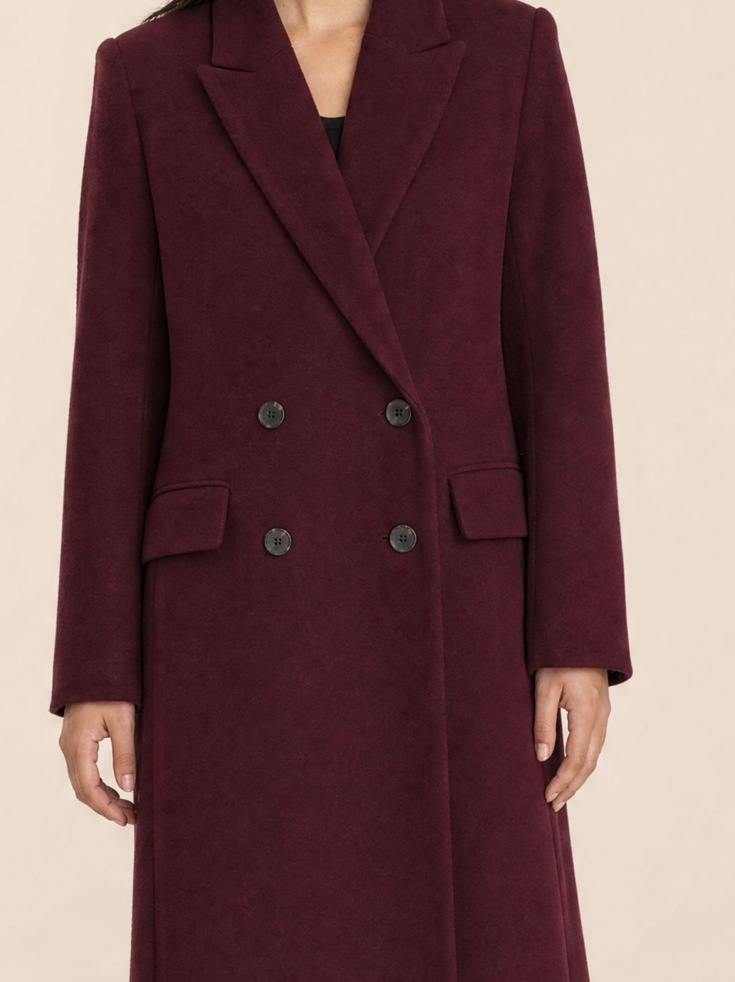 Burgundy Wool Blend Coat with Lapel