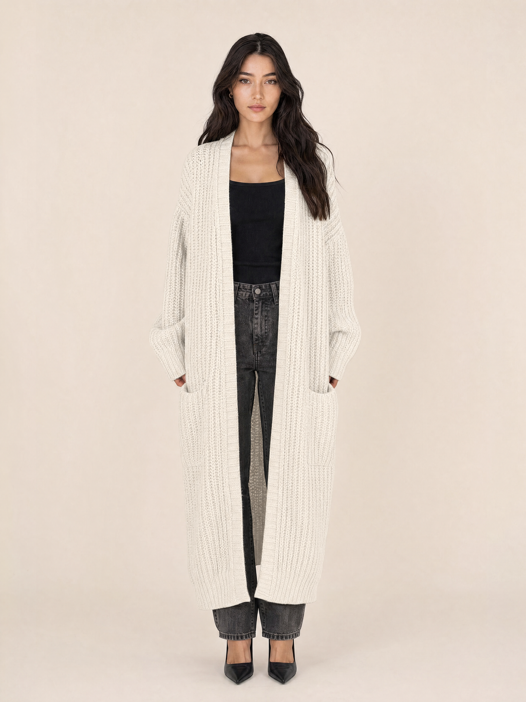 Oversized Ribbed Knit Maxi Cardigan