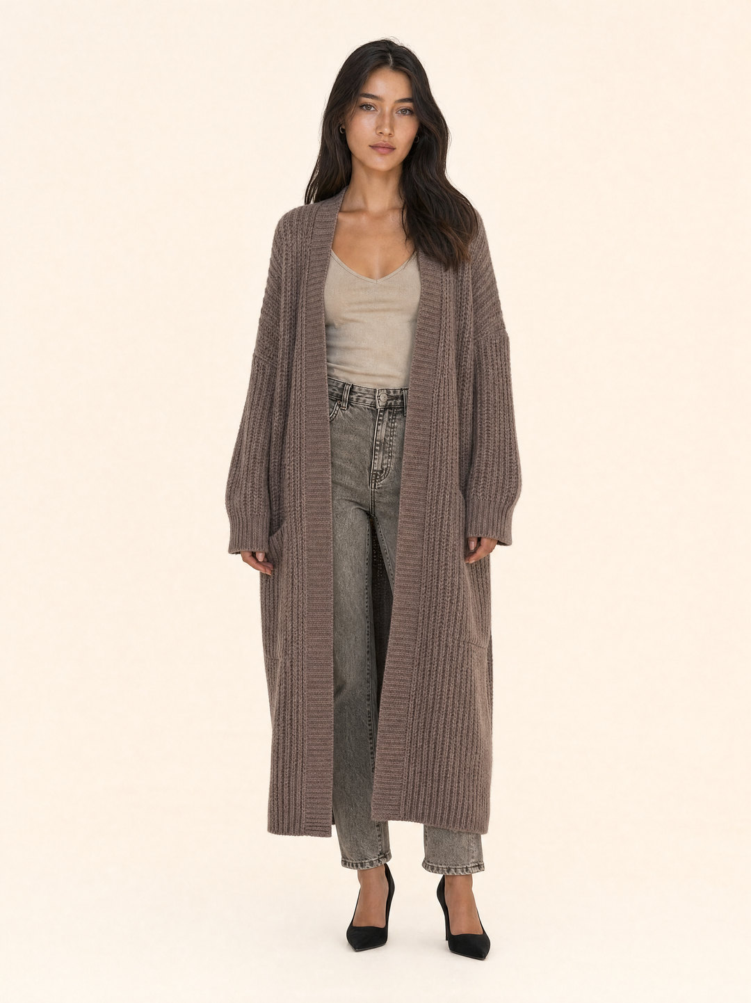 Oversized Ribbed Knit Maxi Cardigan