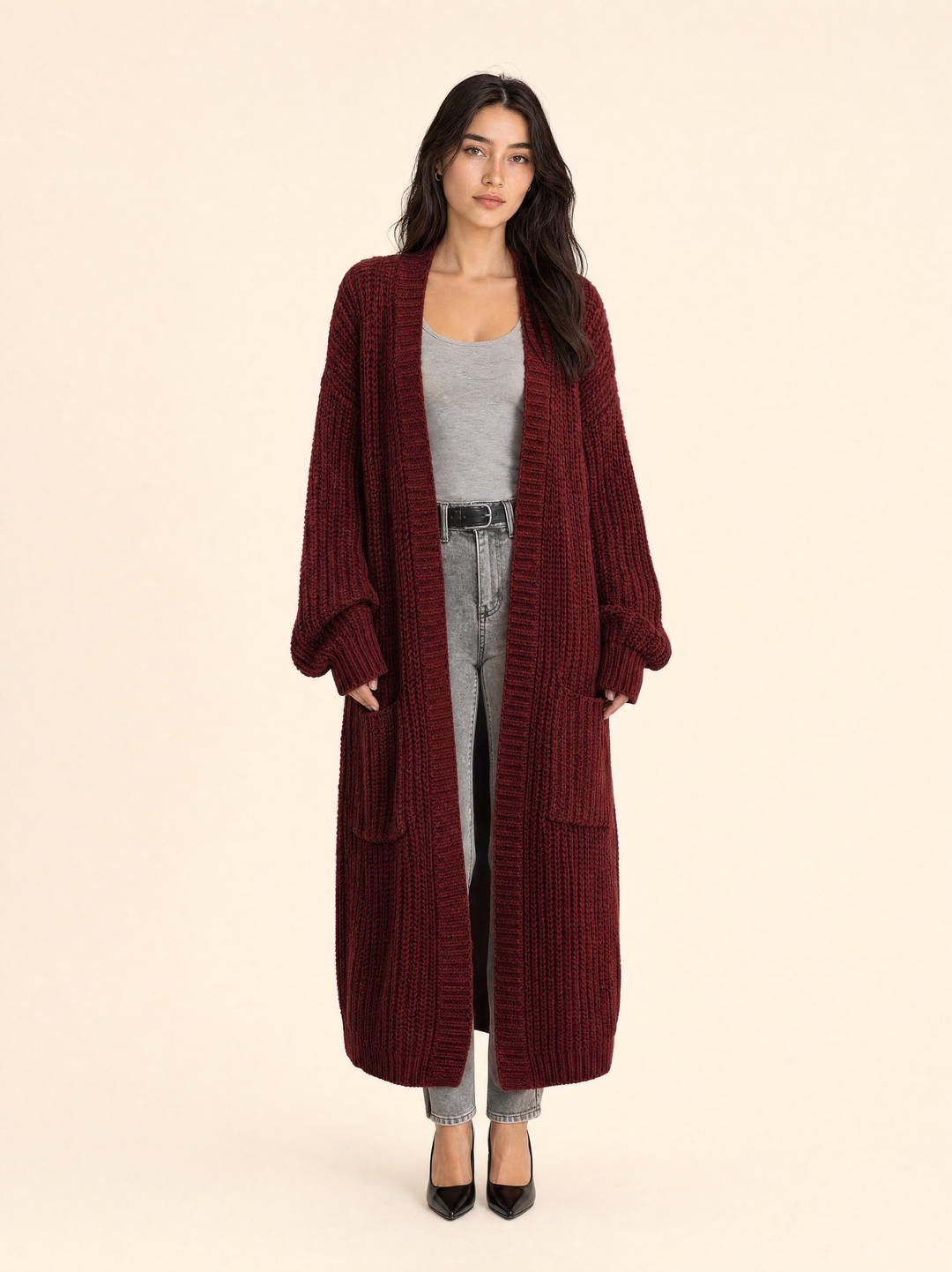 Oversized Ribbed Knit Maxi Cardigan