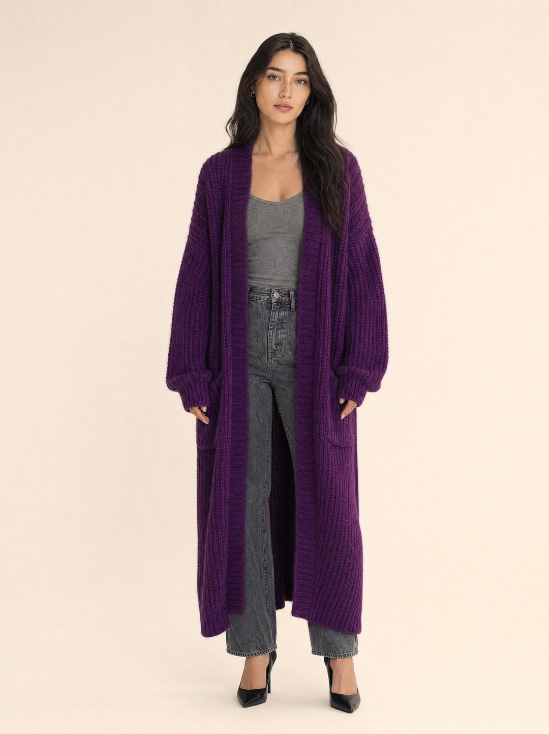 Oversized Ribbed Knit Maxi Cardigan