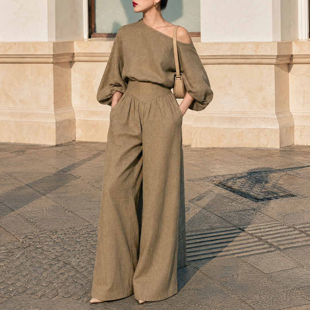 Asymmetrical One-Shoulder Trouser Set
