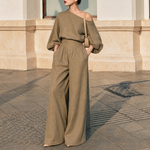 Load image into Gallery viewer, Asymmetrical One-Shoulder Trouser Set
