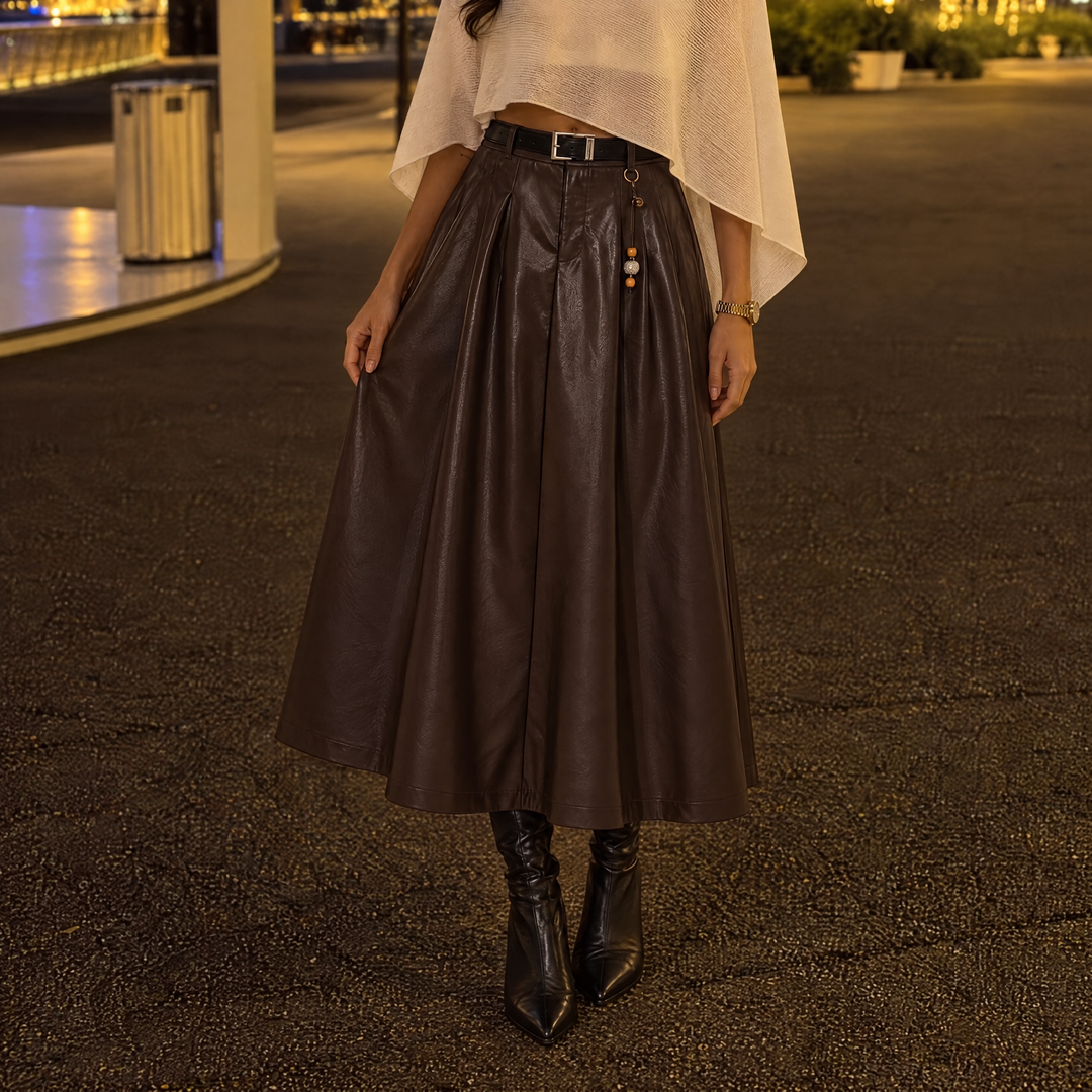 Retro Leather Midi Skirt