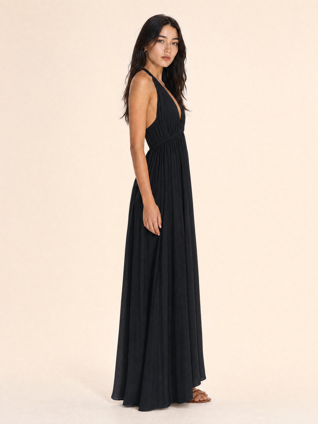Flowing Deep V Neck Maxi Dress