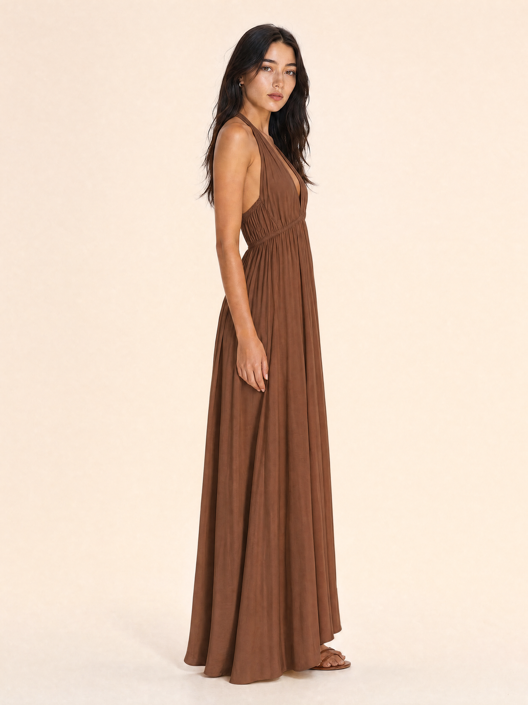Flowing Deep V Neck Maxi Dress